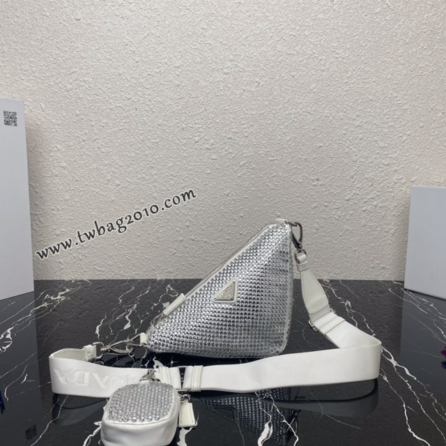 Prada專櫃新款閃鑽三角包 1BH190 普拉達閃鑽幾何圖案單肩斜挎女包 csp1032